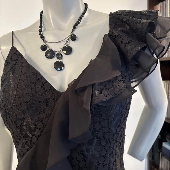 Black Ruffled and Lace Cocktail Dress - Picture 2 of 10